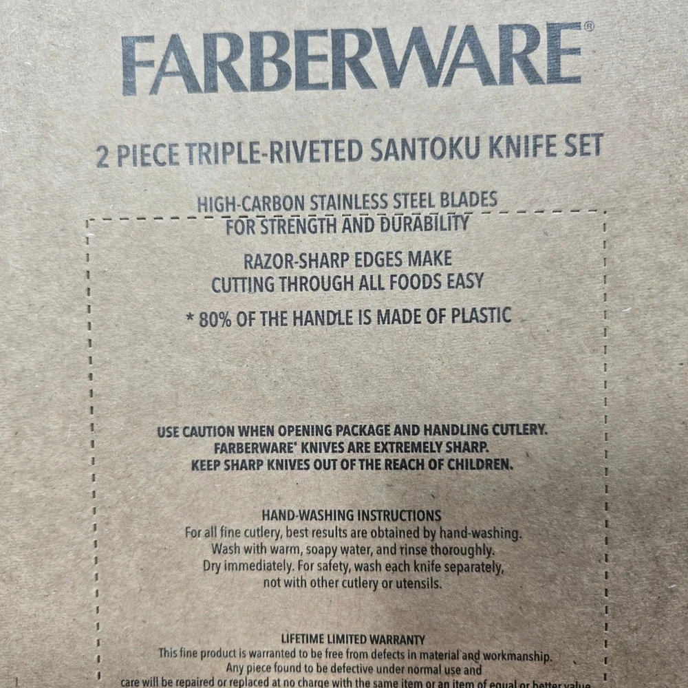 Farberware Santoku Knife Set 7in 5in Cream 2pc Triple Riveted Stainless Steel
